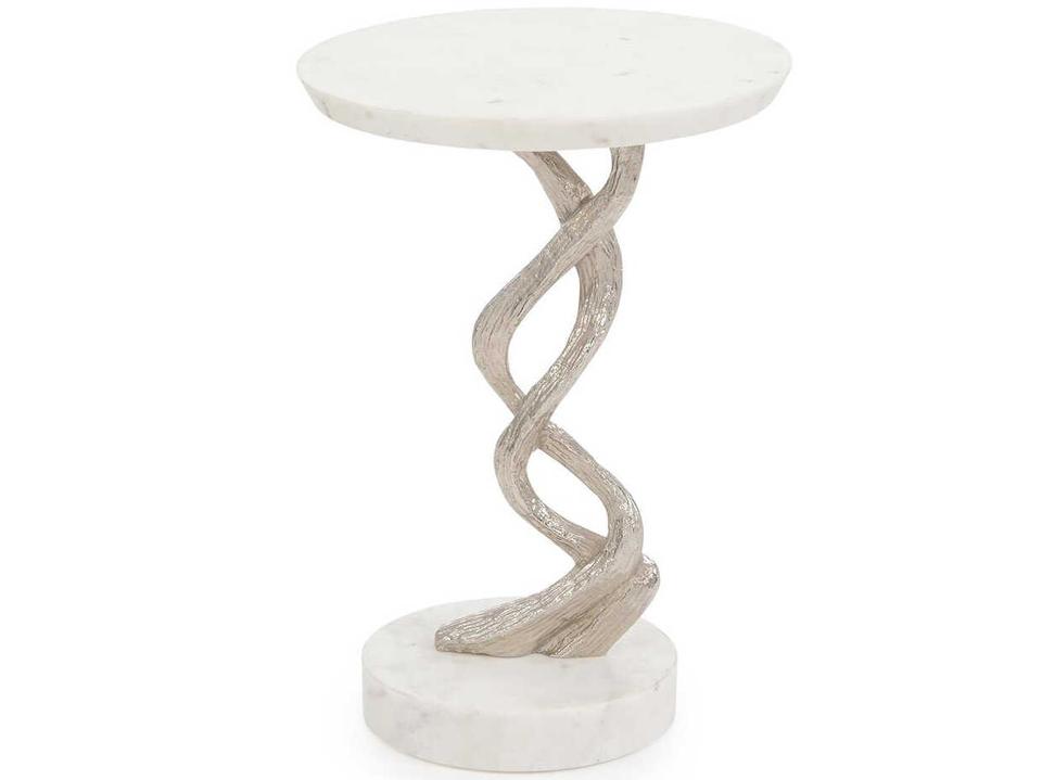 Windswept Silver Martini End Table with White Marble Top