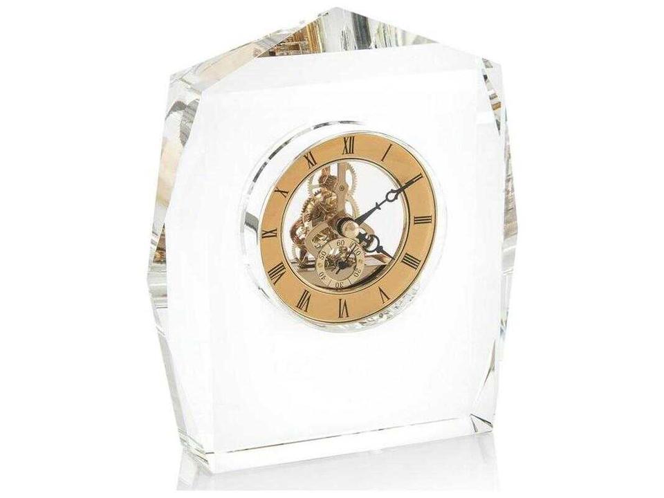 Faceted Crystal Battery Operated Table Clock in Gold