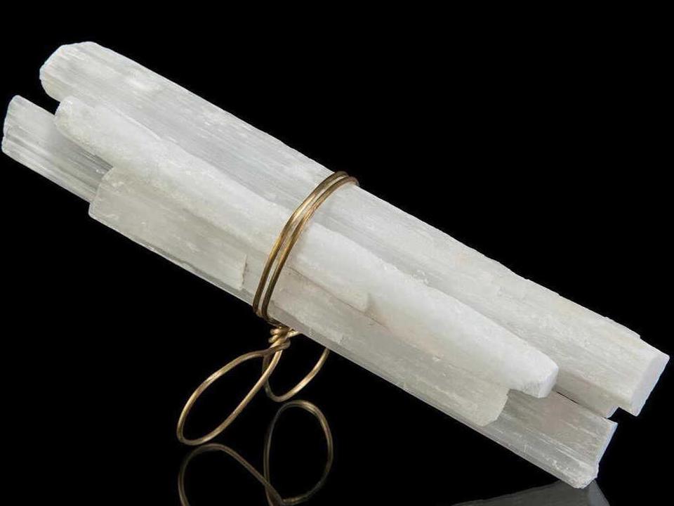 Selenite Bundled Decorative Accent with Brass Rope