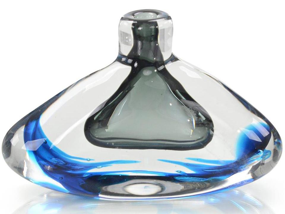 Sky Blue Grey Handblown Glass Vase