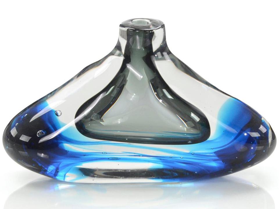 Handblown Sky Blue Grey Glass Vase