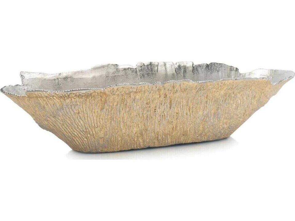 Nickel and Gold Textured Oval Bowl Polished Nickel Gold Finish