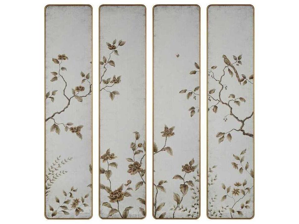 Ashmill Mirror Panels Set of Four with Aztec Gold Foliage Design