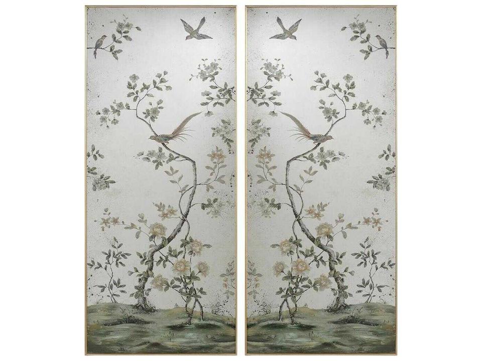 Roku Reverse Hand Painted Mirror Panels Set of Two in Valyrian Gold