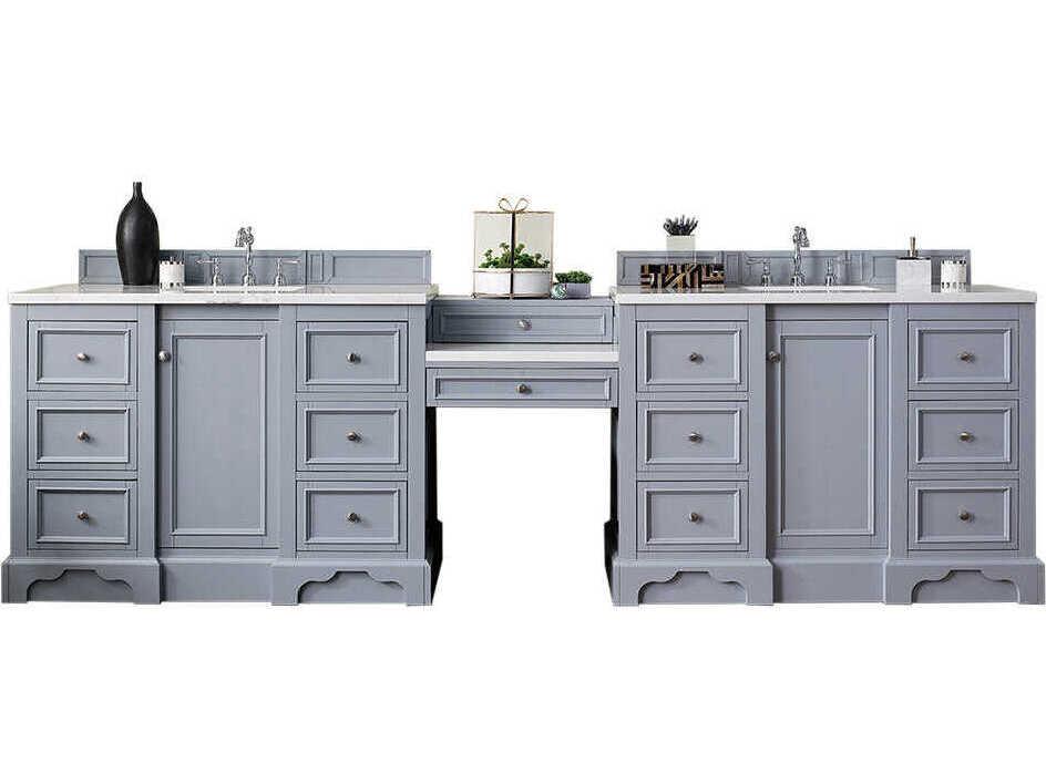 De Soto 118-Inch Double Vanity Silver Gray with Makeup Counter