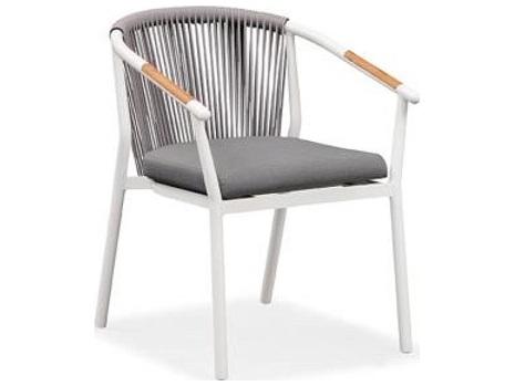 Curacao Cushion Aluminum White Dining Arm Chair with Teak Armrest