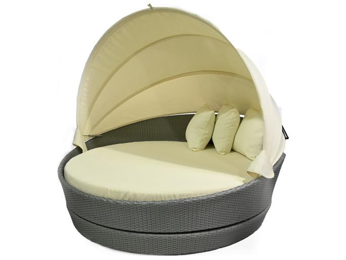 Round Cushion Wicker Gray 360 Rotation Lounge Bed with Canopy