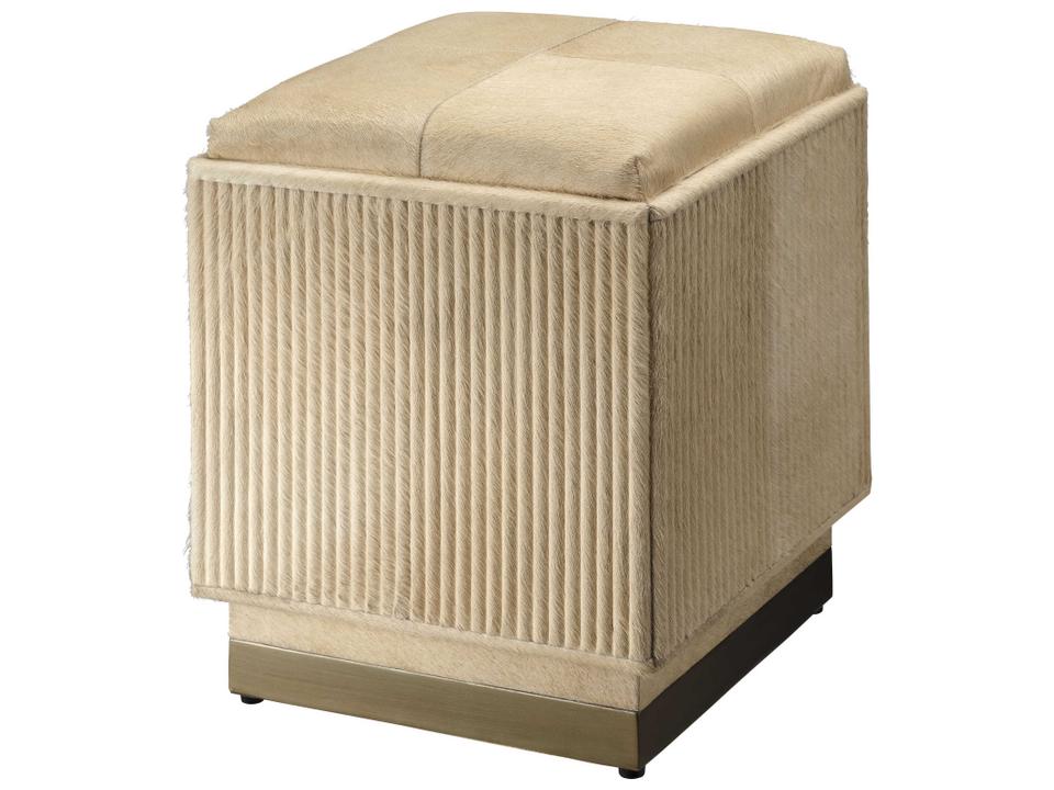 Easton Hide Tan Ottoman with Antique Brass Base