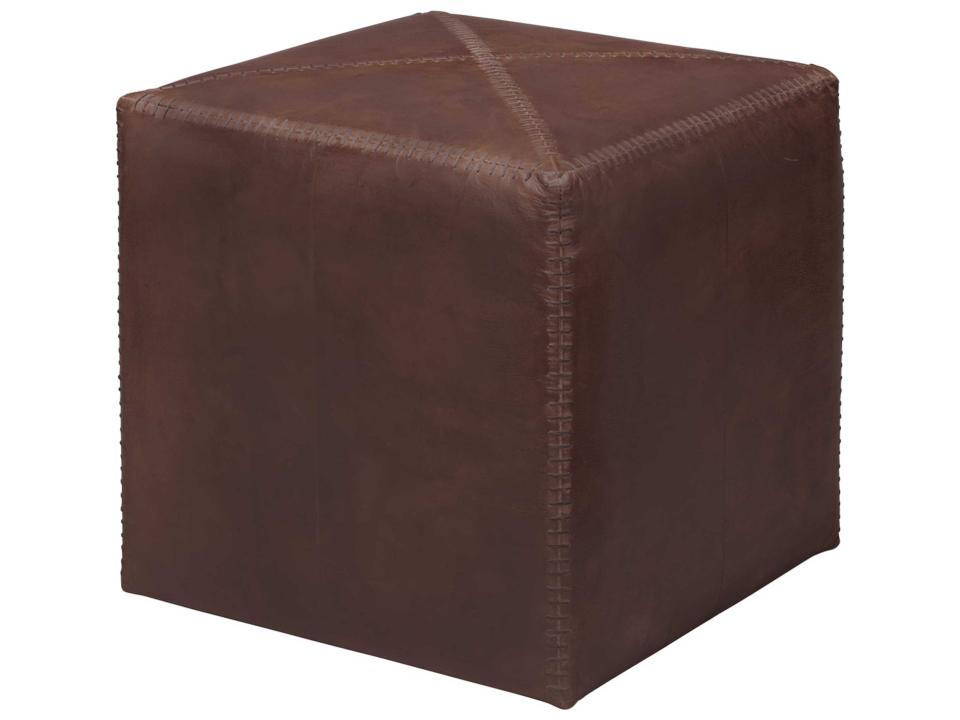 Small Square Tobacco Leather Ottoman