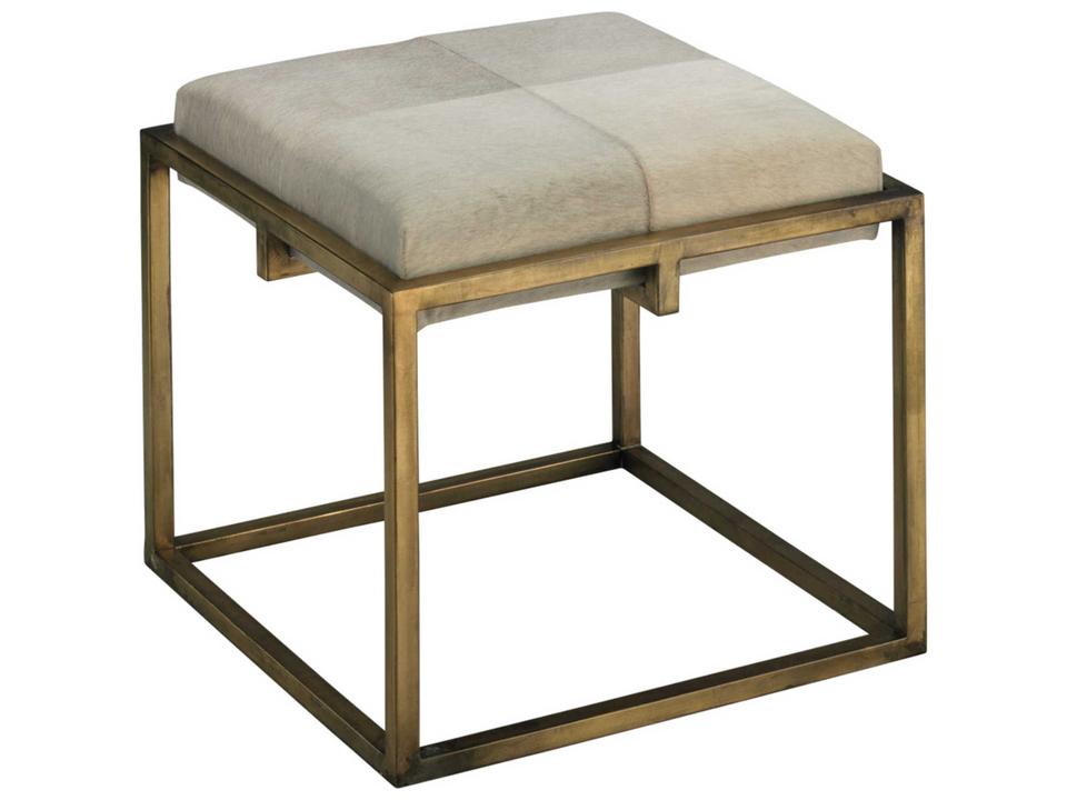 Shelby Antique Brass and White Hide Stool