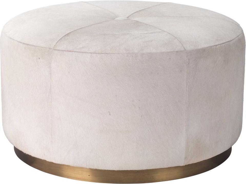 White Hide Antique Brass Gold Leather Ottoman