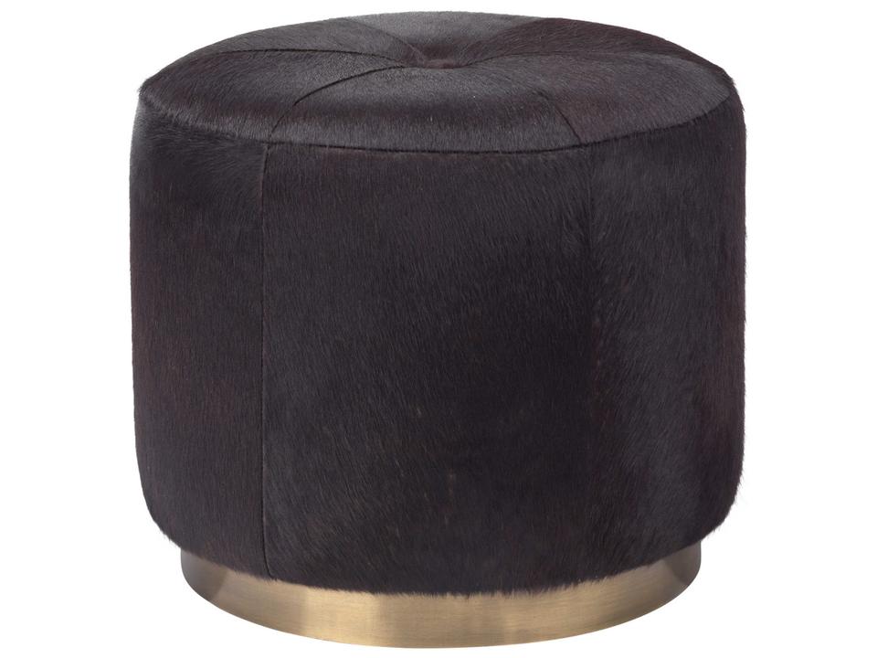 Espresso Hair-on-Hide Ottoman with Antique Brass Base