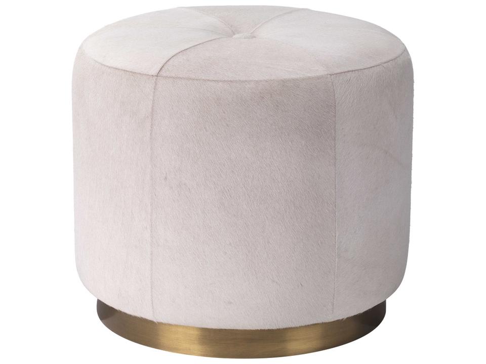 White Hide Antique Brass Gold Leather Ottoman