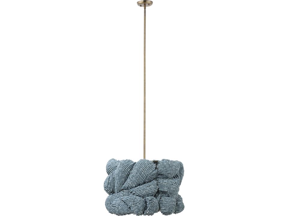 Anguilla 3-Light Blue Wood Bead Chandelier with Antique Brass Hardware