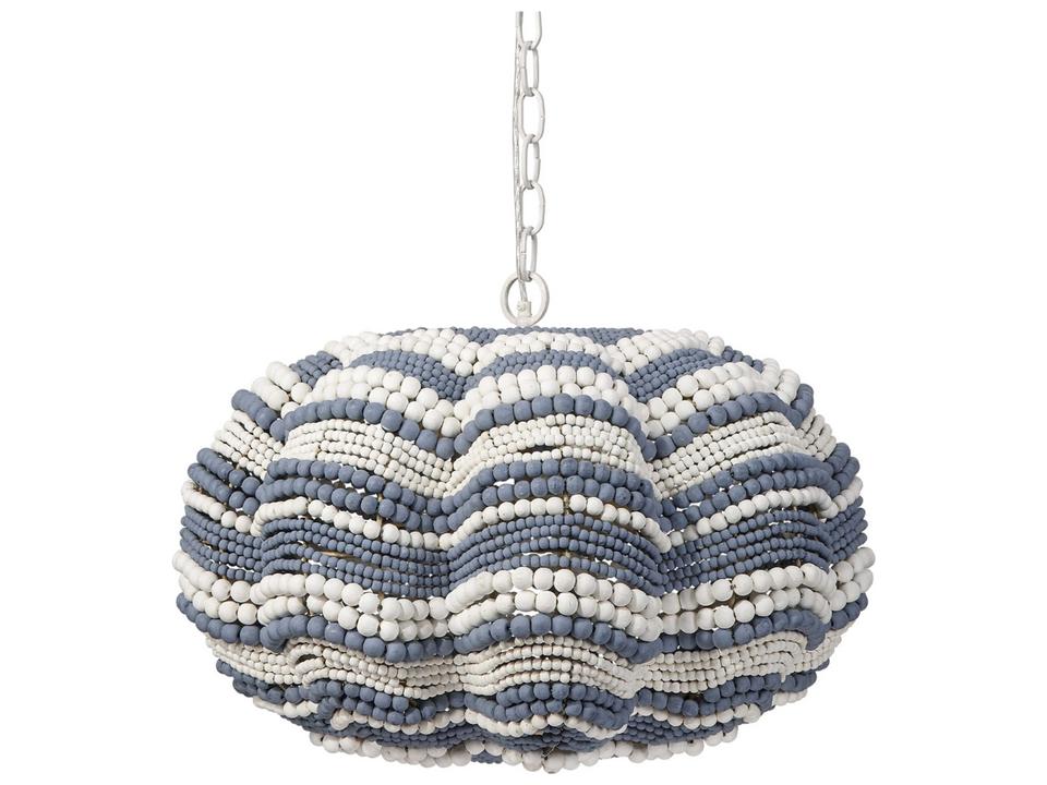 4-Light Clamshell Chandelier Blue White Wood Beads