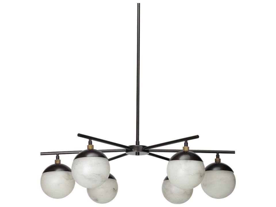 Metro 6-Light Chandelier in Rubbed Bronze with Faux Alabaster Shades