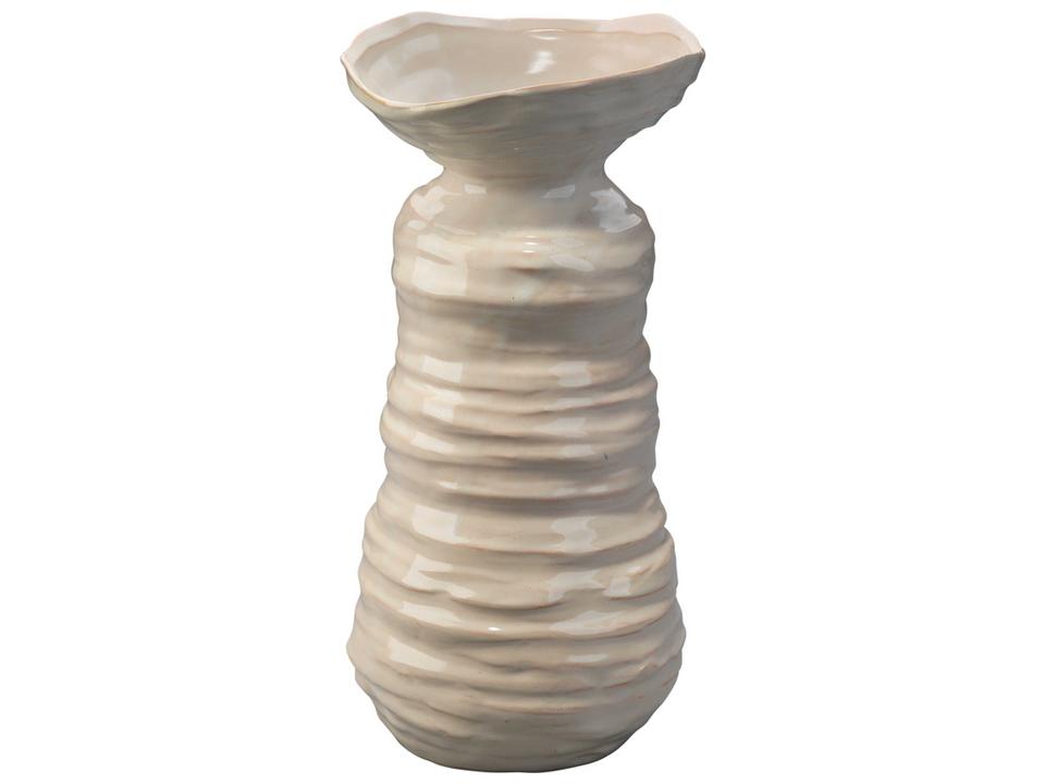 Marine Ribbed Ceramic Vase in Pearl Cream 15.5-Inch