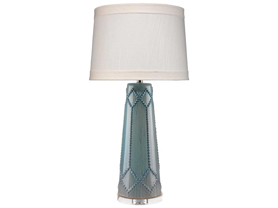 Hobnail Ceramic Table Lamp in Teal with Off-White Linen Shade