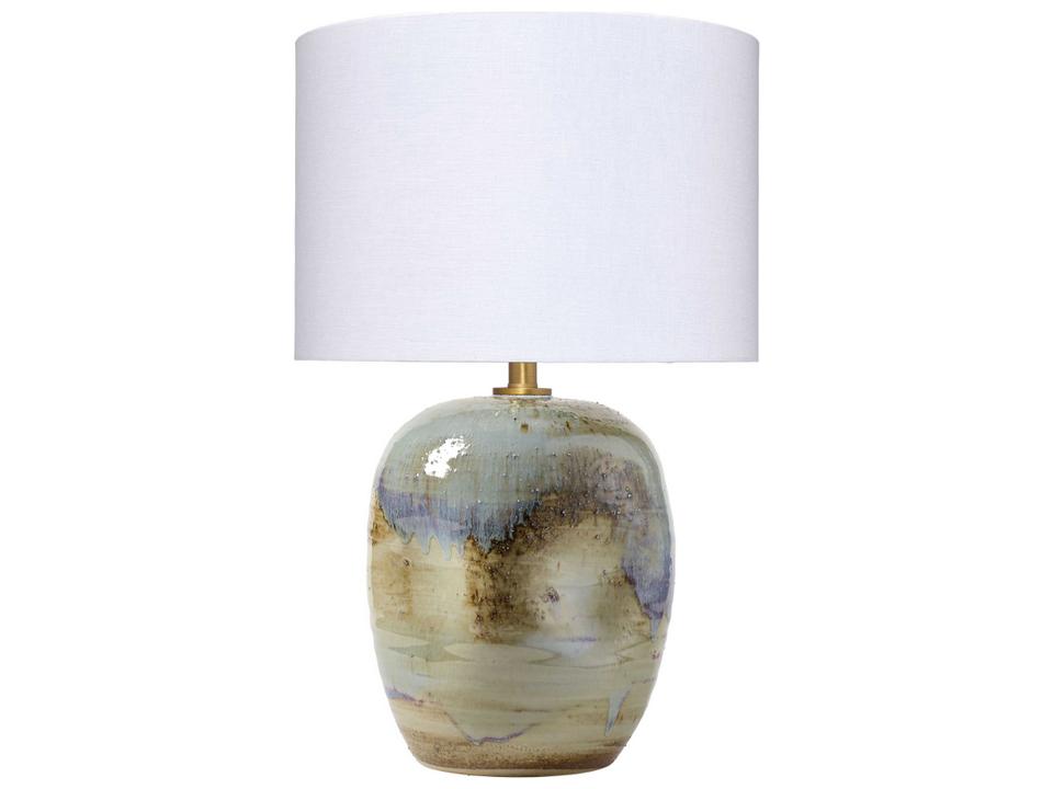 Salvador Ceramic Table Lamp with Blue Reactive Glaze and White Linen Shade