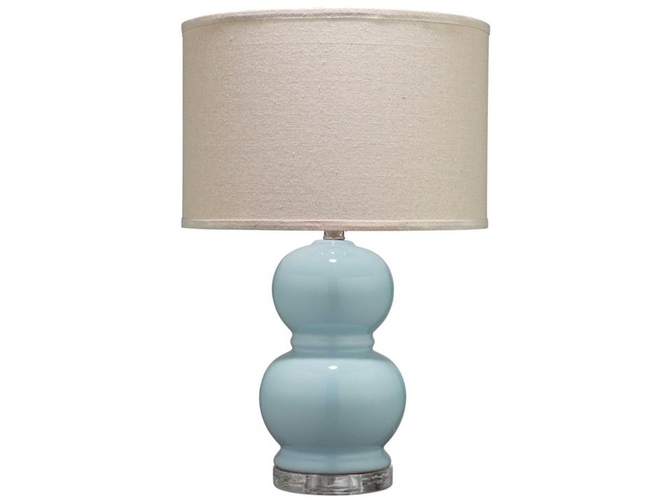 Bubble Light Blue Glass Table Lamp with Pebble Linen Drum Shade