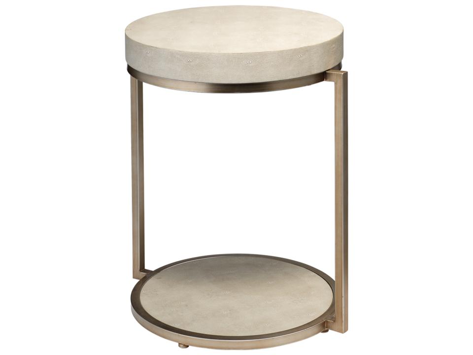 Chester Round Faux Leather End Table in Ivory with Champagne Base
