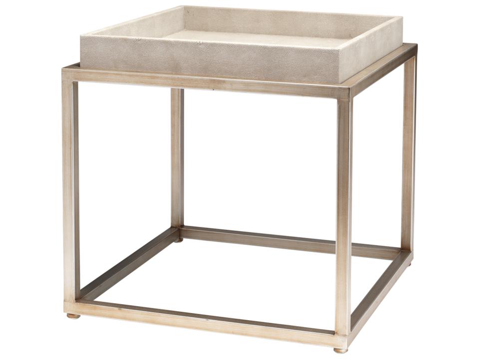 Jax Square Side Table in Ivory Faux Shagreen and Antique Brass