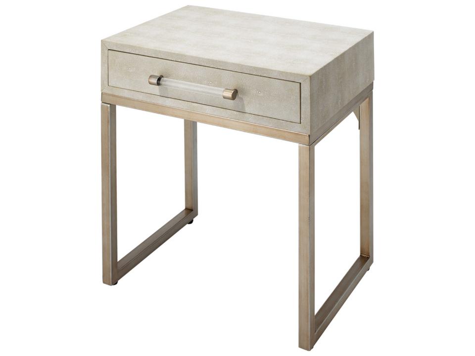 Kain Rectangular Faux Leather Cream End Table with Drawer