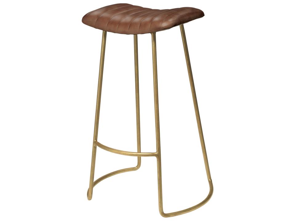 Luke Leather Bar Stool in Brown with Gold Iron Base