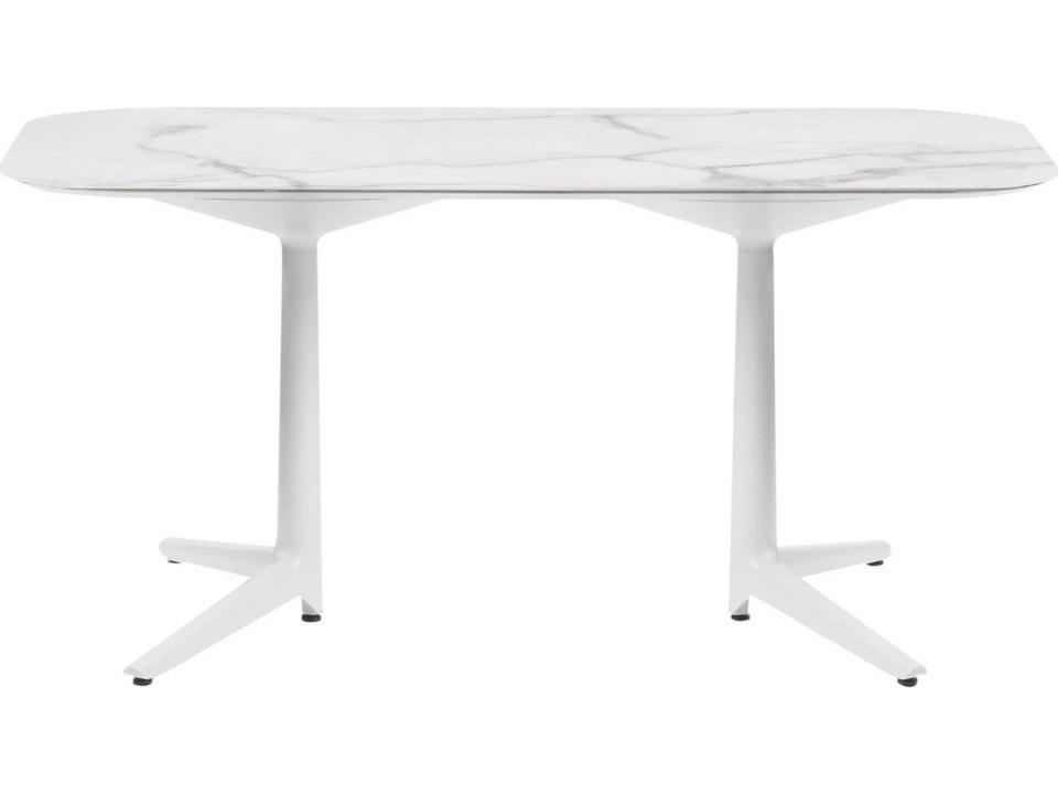Multiplo XL Rectangular Dining Table with White Marble Stoneware Top