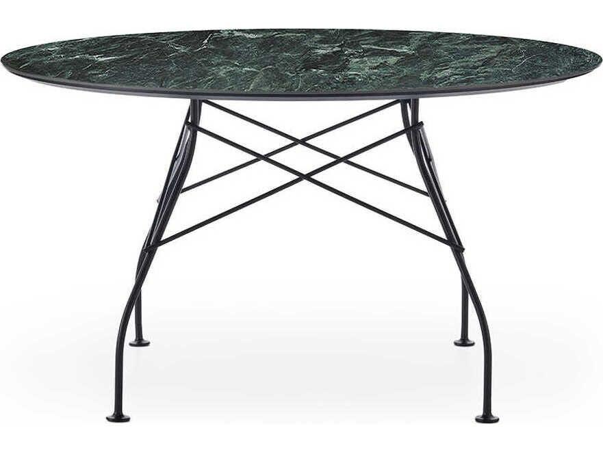 Glossy Marble Aged Bronze Black Painted Steel Round Dining Table