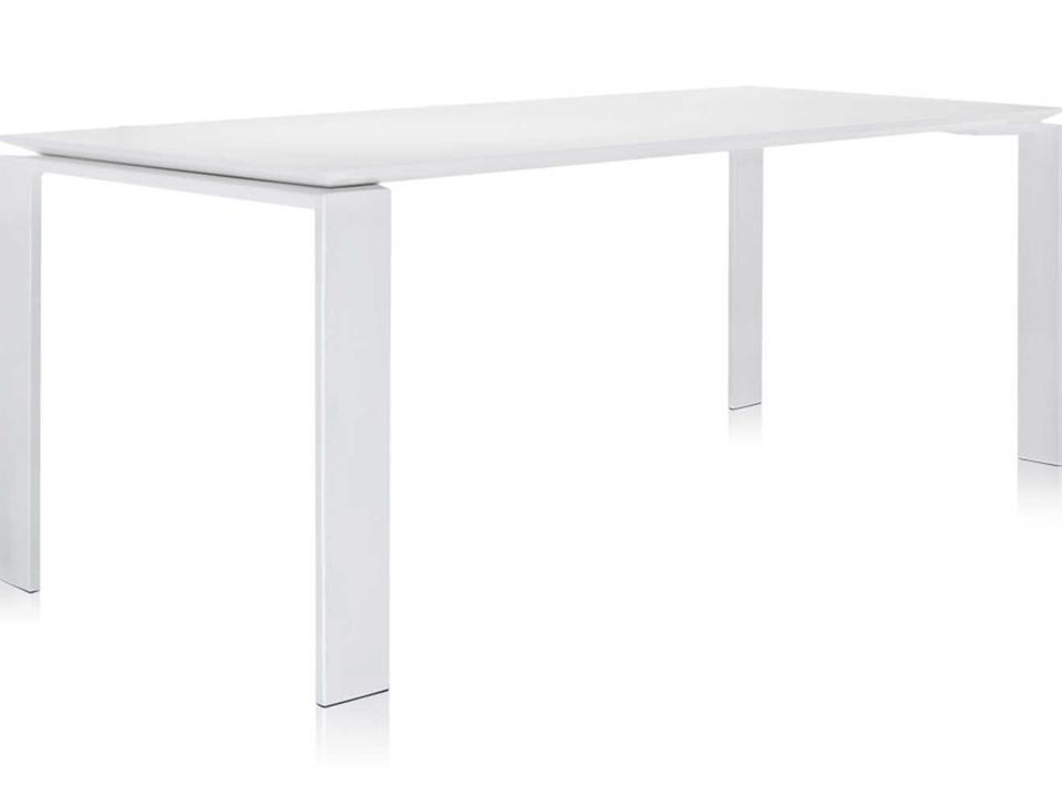 Four White Steel Rectangular Dining Table