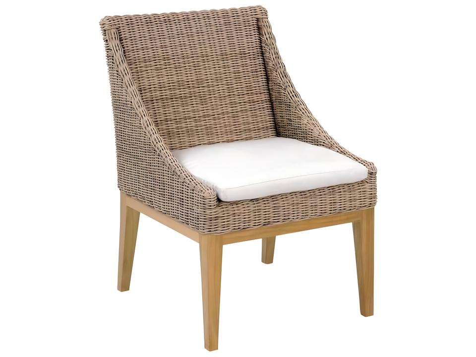 Frances Teak and Wicker Dining Side Chair with Cushion