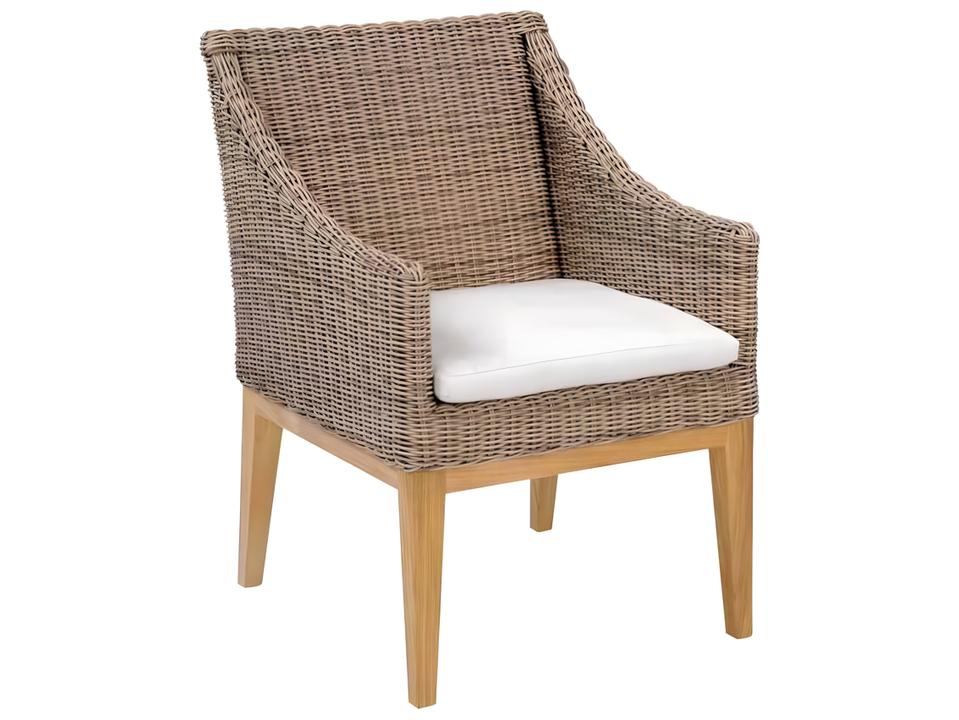 Frances Teak and Wicker Cushion Dining Arm Chair