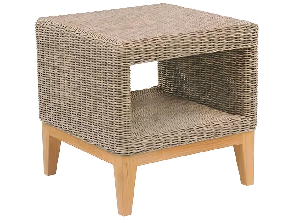 Frances 20 Inch Square Glass Top End Table with Teak Base