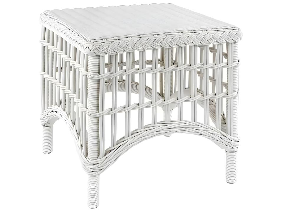 Chatham Square Outdoor Side Table in Classic White All-Weather Wicker