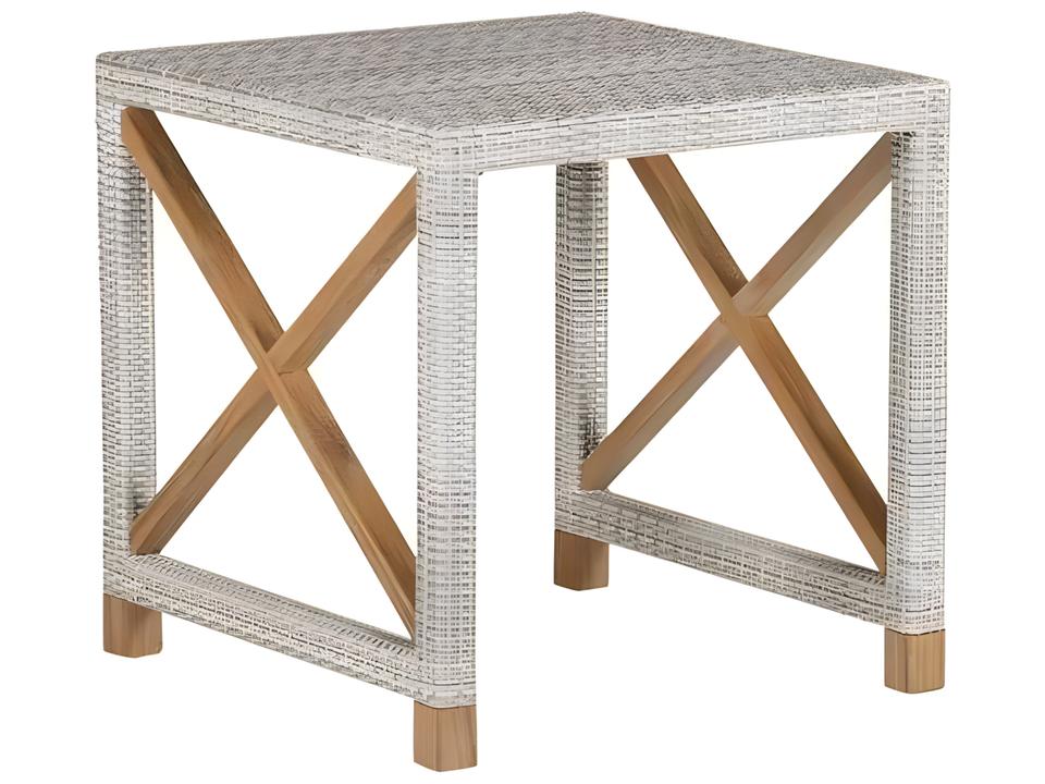 Jupiter 20 Inch Square Outdoor End Table with Teak and Glass Top