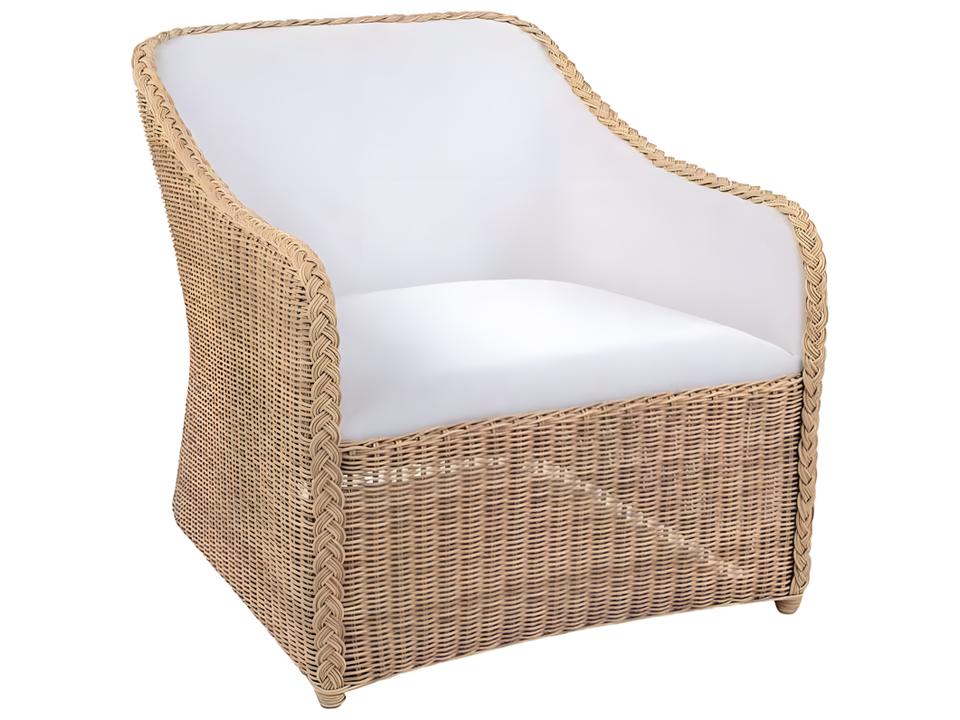Quogue Wicker Sling Outdoor Lounge Chair in Rush and White