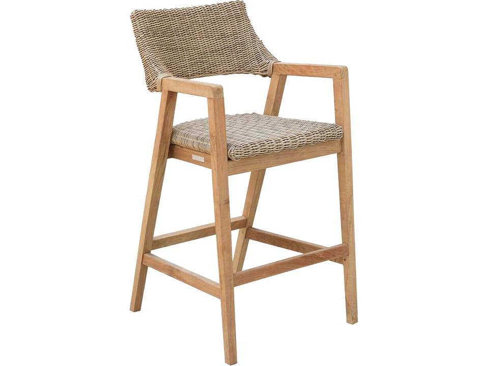 Spencer Teak Wicker Bar Chair with Arms in Willow
