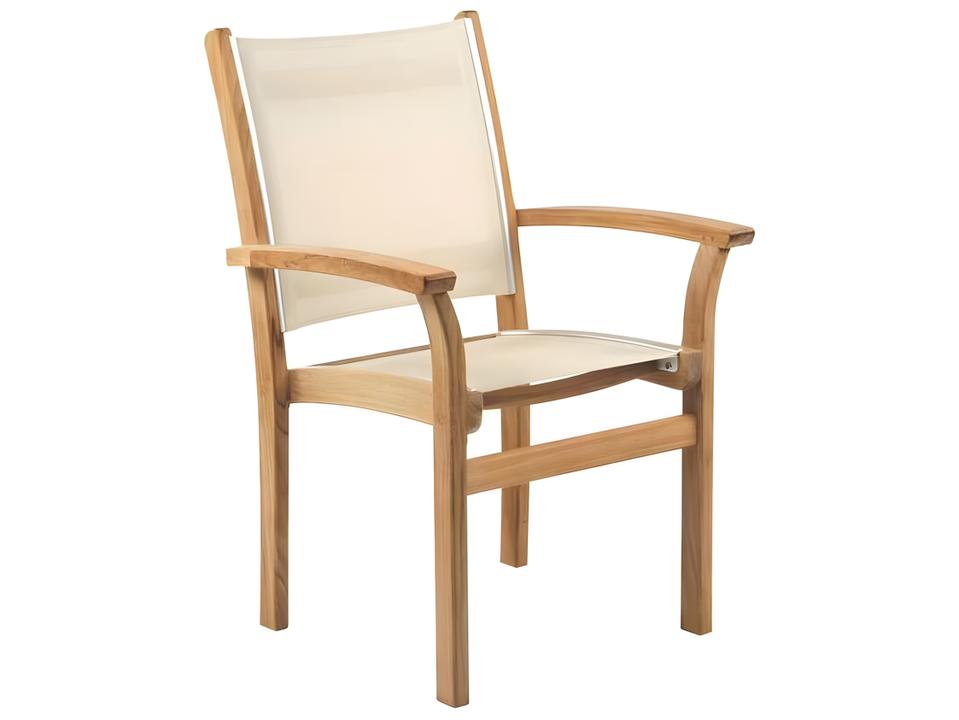 St Tropez Teak Sling Stacking Dining Arm Chair