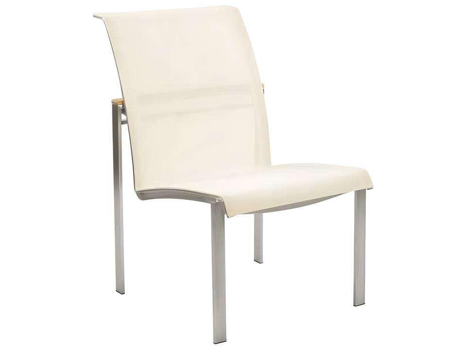 Tivoli Stainless Steel Sling Dining Side Chair with Teak Accents