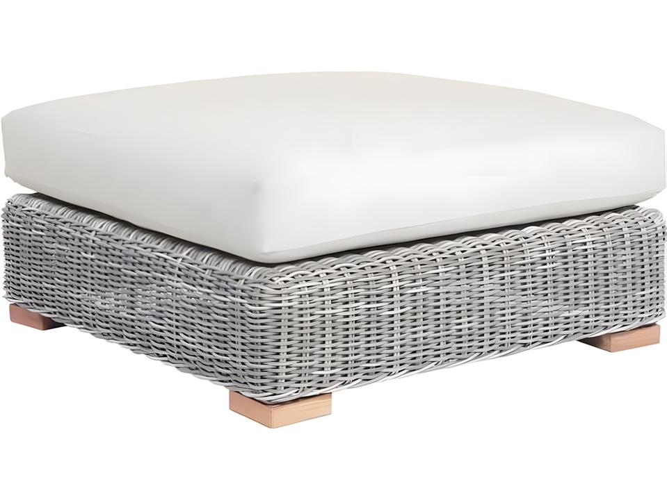 Tortola Wicker Cushion Ottoman with Teak Legs