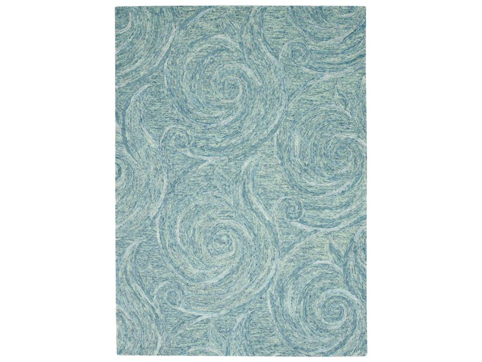 Serenity Blue Waves Hand-Tufted Wool Blend Area Rug