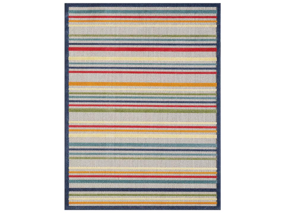 Calla Striped Indoor Outdoor Area Rug in Ivory Multi