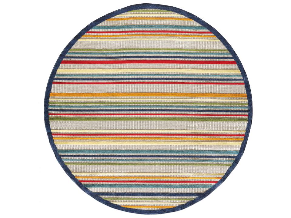 Calla 100% UV-Treated Polypropylene Striped Round Area Rug in Ivory Multi