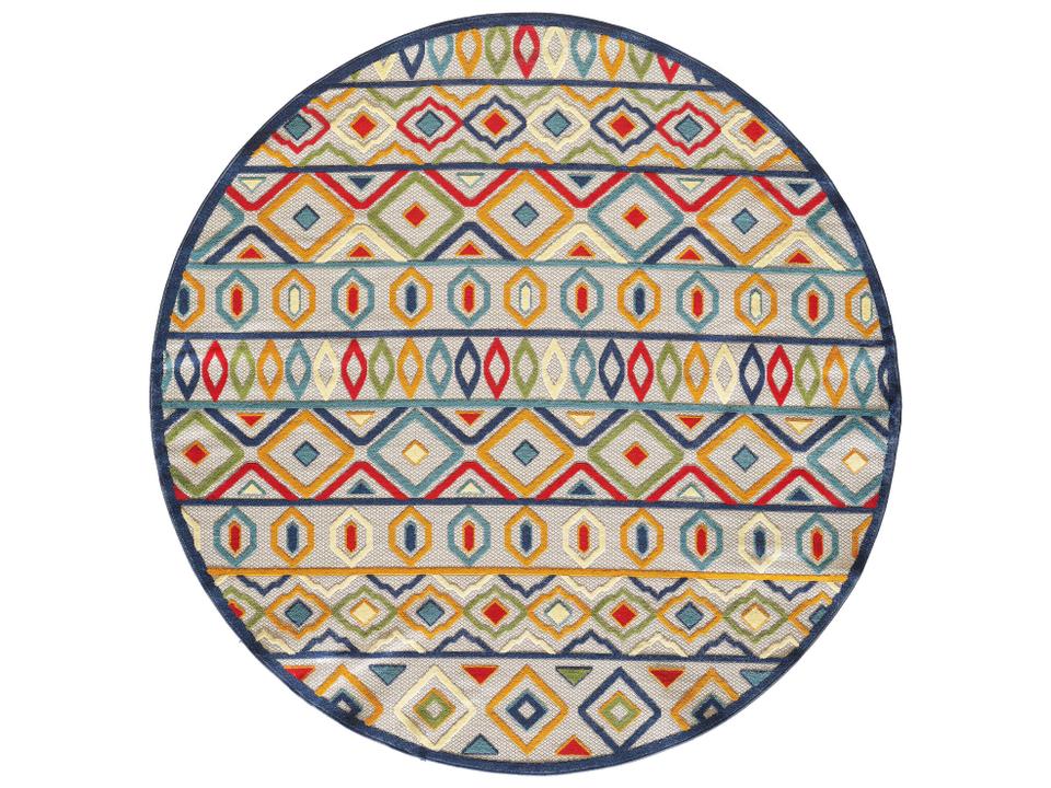 Calla Ivory Multi Aztec Indoor Outdoor Round Area Rug