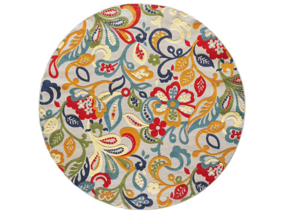 Calla Leila Ivory Multi Round Indoor Outdoor Area Rug
