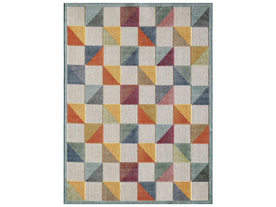 Calla Geometric Indoor Outdoor Area Rug in Ivory Multi