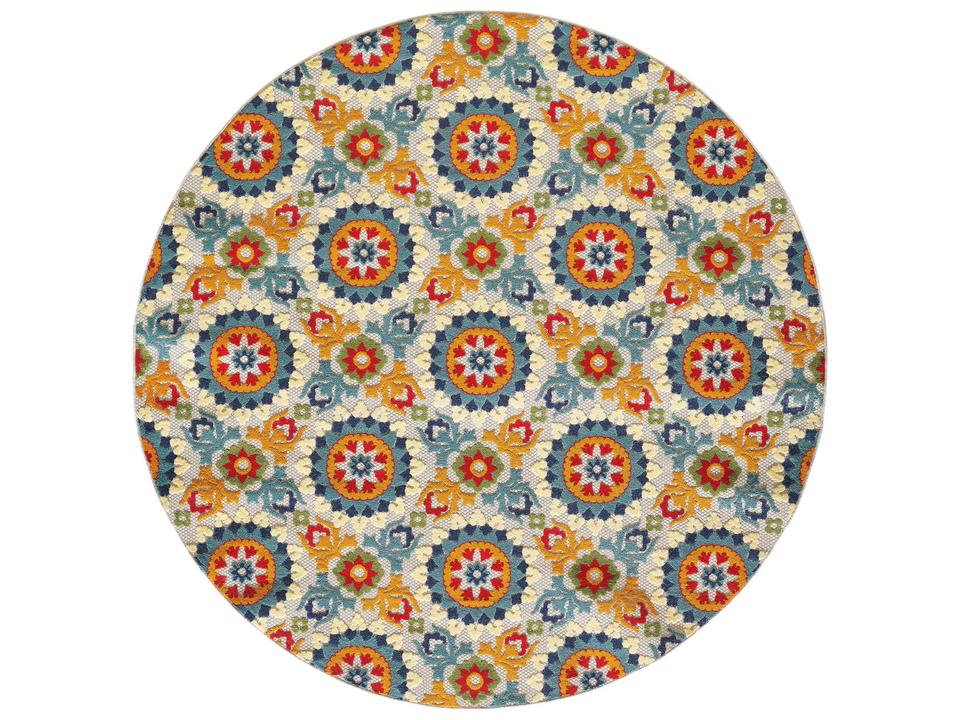 Calla 7-Foot 10-Inch Round Indoor Outdoor Area Rug in Ivory Multi