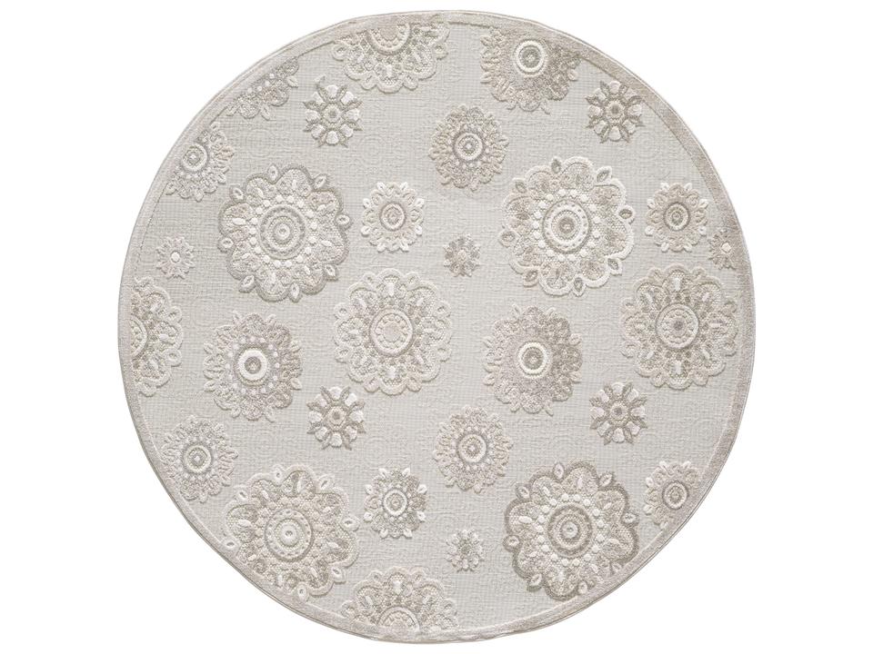 Calla 8-Foot Round Taupe Suzani Floral Indoor Outdoor Area Rug