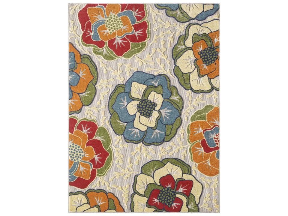 Calla Floral Indoor Outdoor Area Rug in Ivory